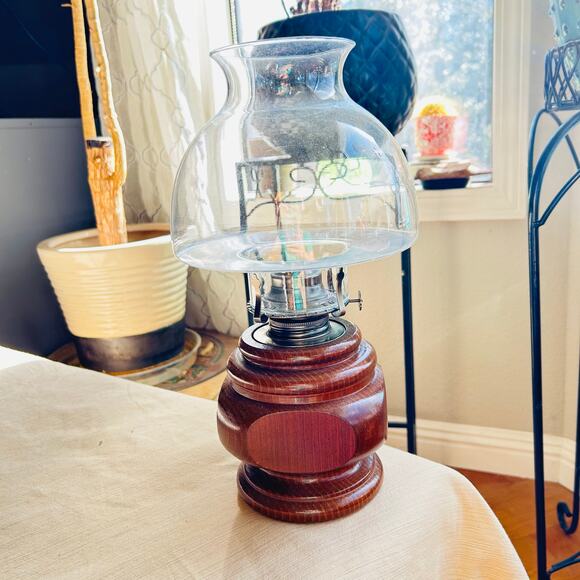 Vintage Lamplight Farms Wood Base Lamp with Metal Canister for Fluid 13” Tall - Picture 1 of 9